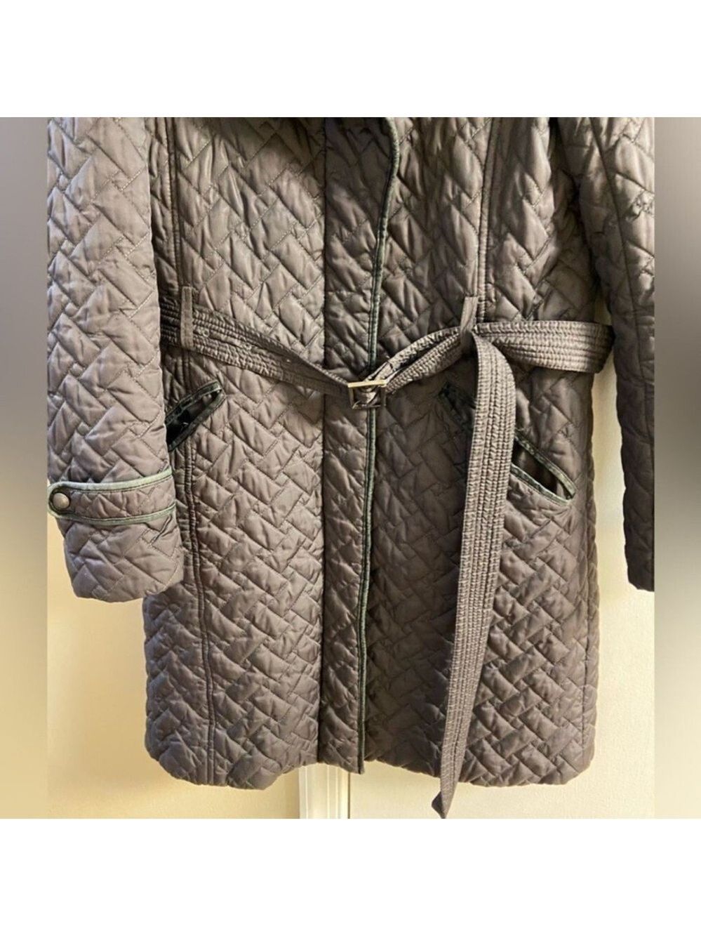 Cole Haan dark grey Quilted Trench Coat Medium - Picture 4 of 12